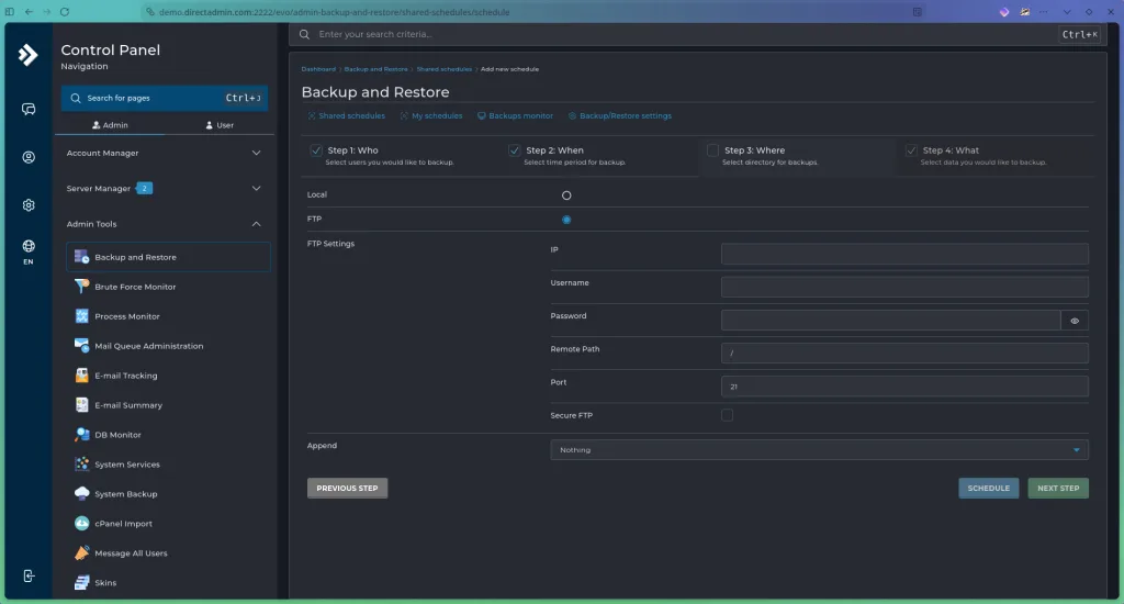 تنظیم DirectAdmin Automatic Backup