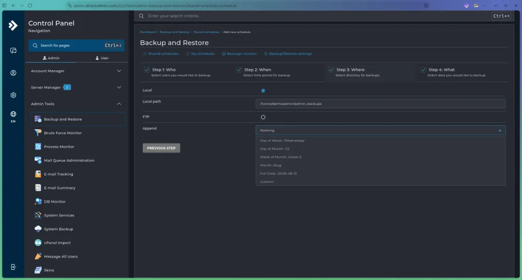 تنظیم DirectAdmin Automatic Backup
