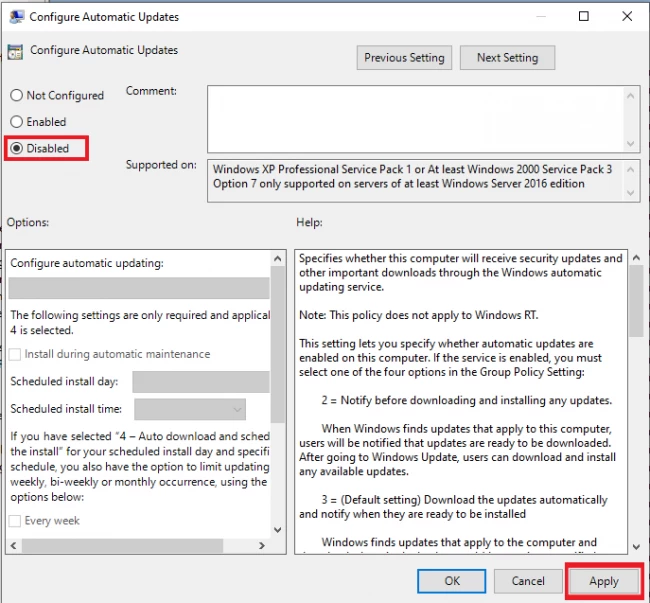 disable automatic update using group policy