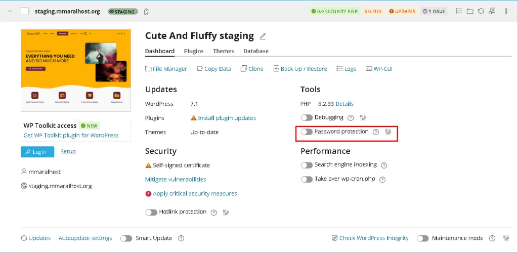 فعال‌سازی Password Protection برای محیط Staging