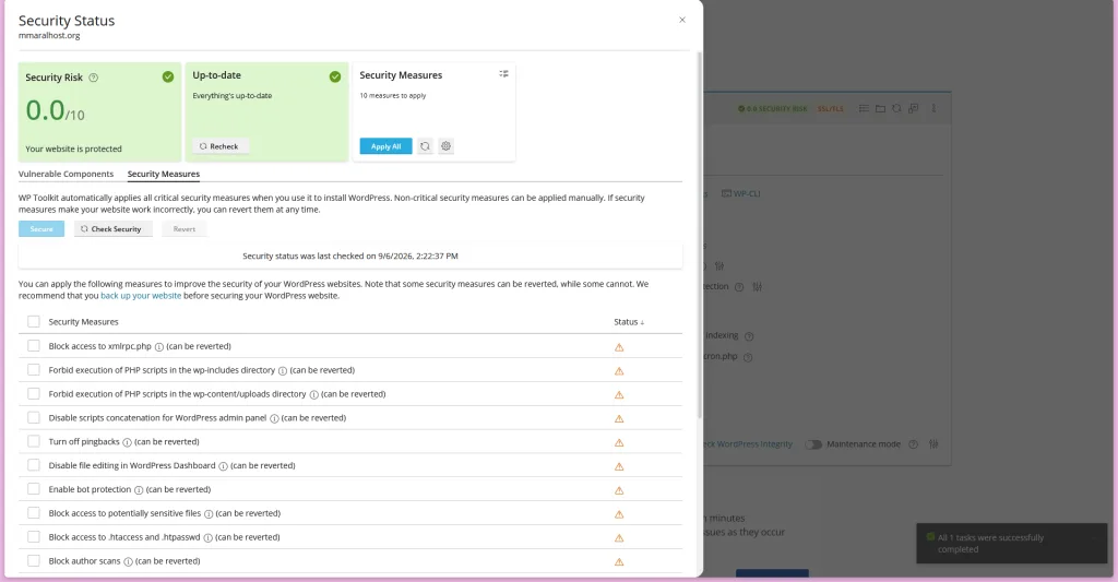 فعال‌سازی Security Hardening در WP Toolkit