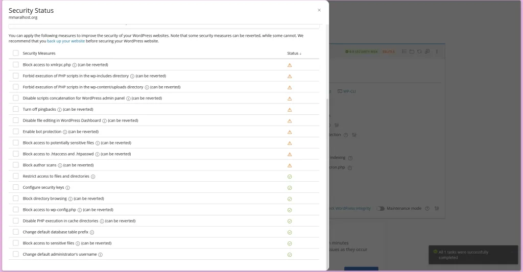 فعال‌سازی Security Hardening در WP Toolkit