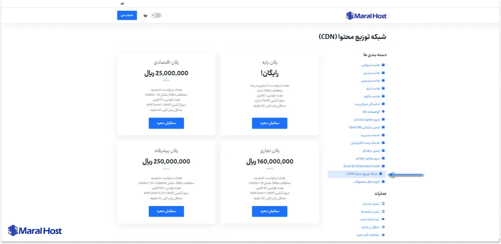 انتخاب شبکه توزیع محتوا CDNدر فروشگاه مارال هاست