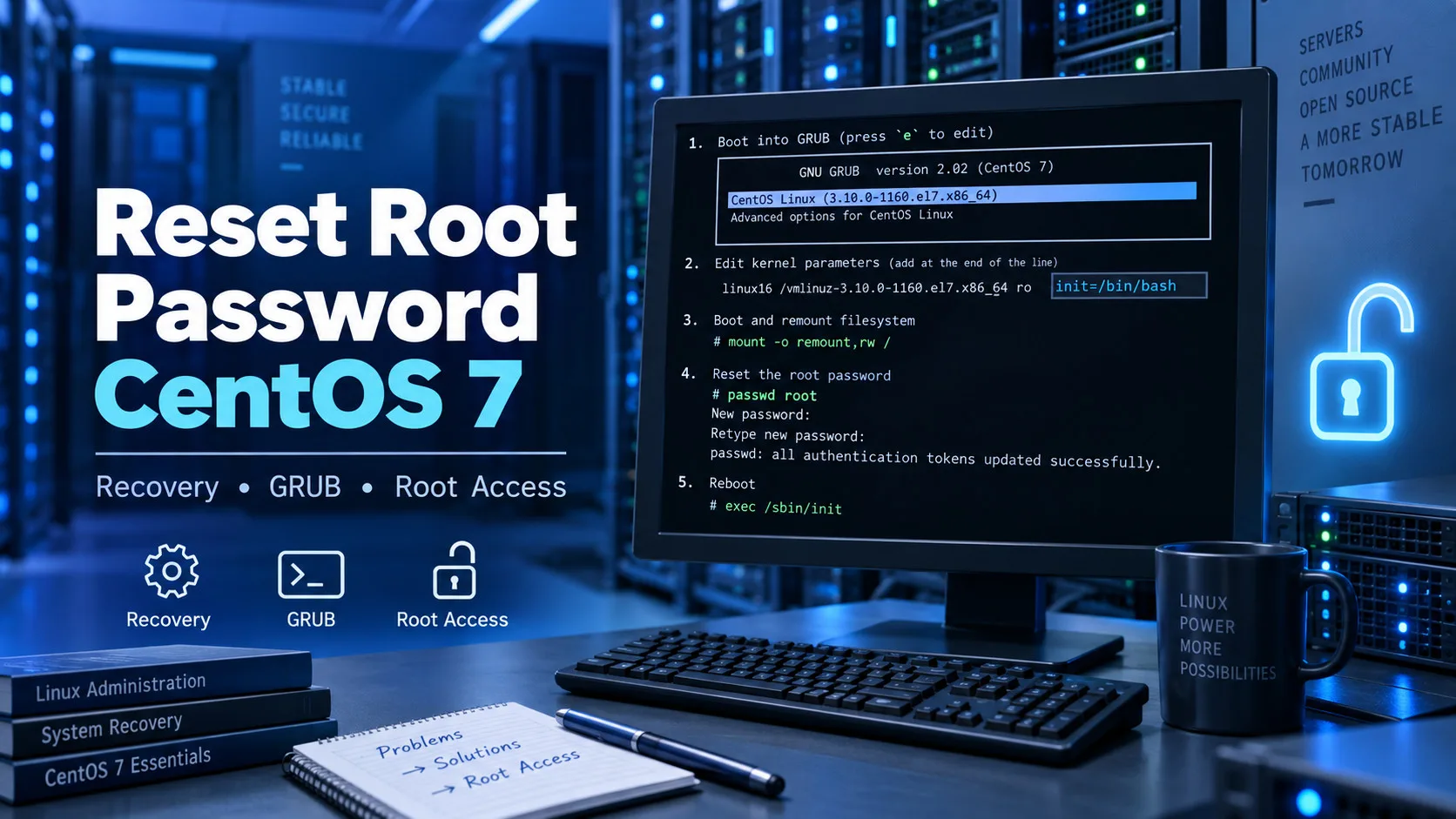 آموزش ریست پسورد centos 7