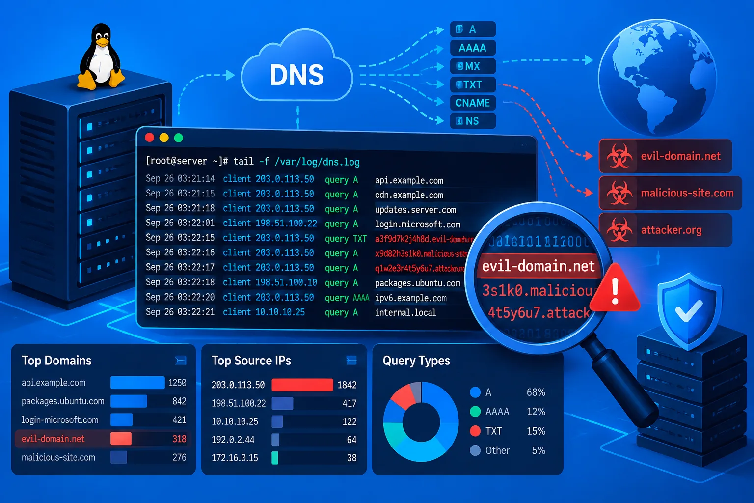 شناسایی DNS Requestهای مشکوک در سرور